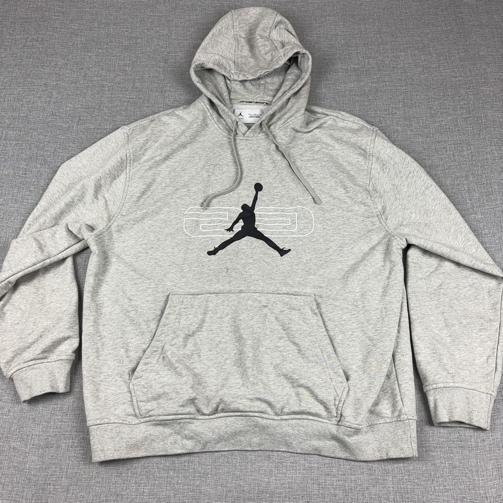 Jordan Hoodie Sweatshirt Mens XL Gray Dri-FIT Pullover Fleece Jumpman Logo